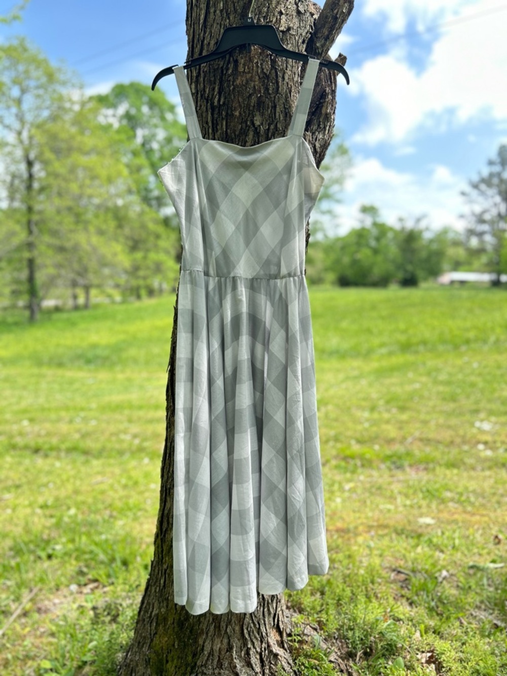 Retro 70’s Vintage Gray Gingham Midi Dress